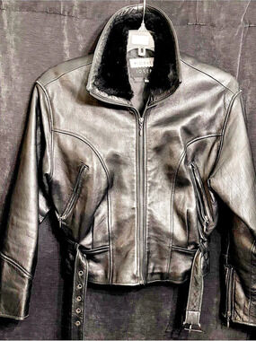 Michael Joseph Women's Black Leather Moto Jacket Large